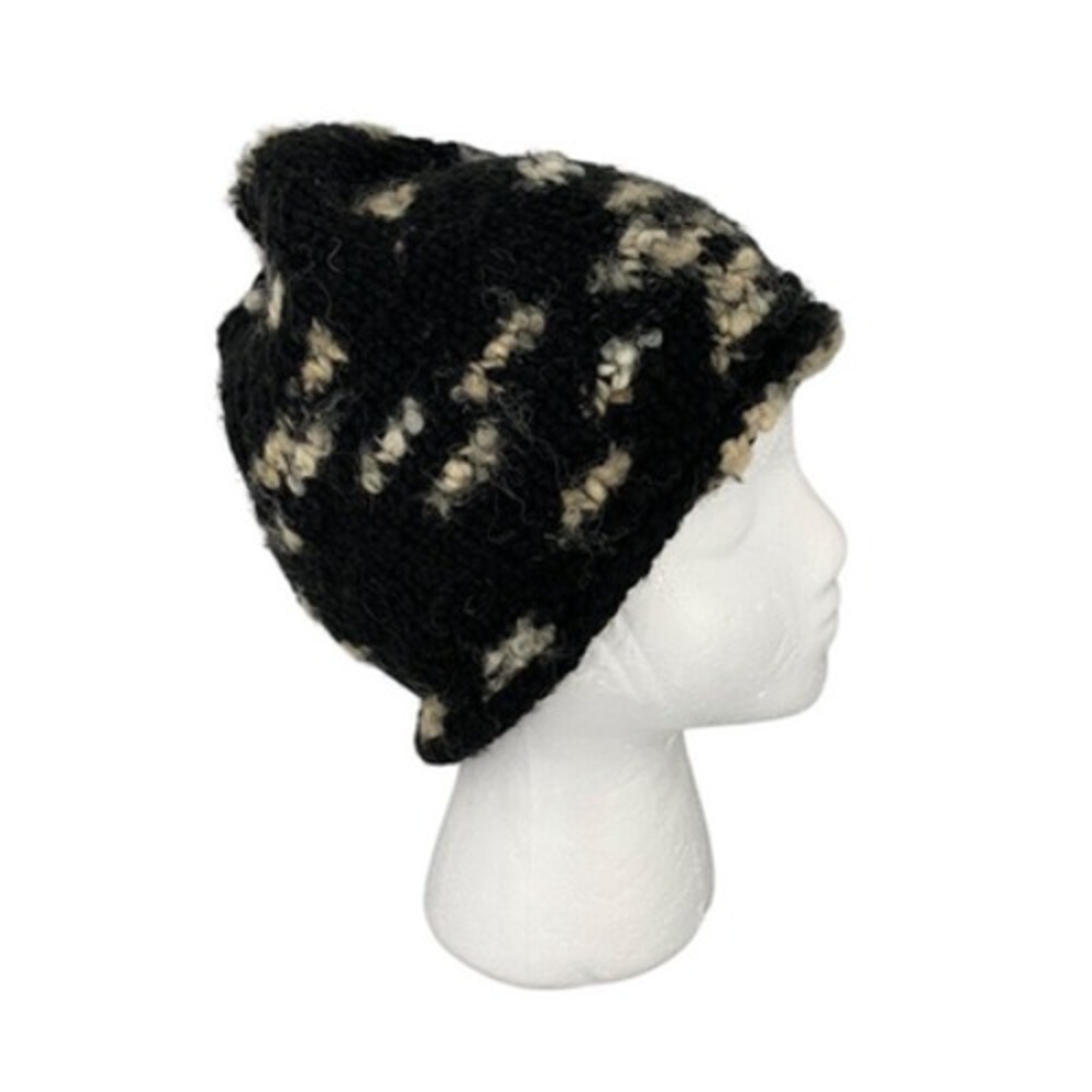 Hand Knit Marked Slouchy Beanie Hat Ski Outdoors Black Soft
